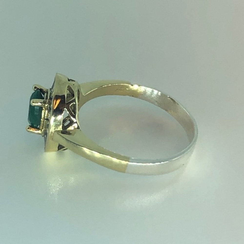 Emerald Sapphire Two Tone Turkish Silver 925 Ring - Picture 5 of 8